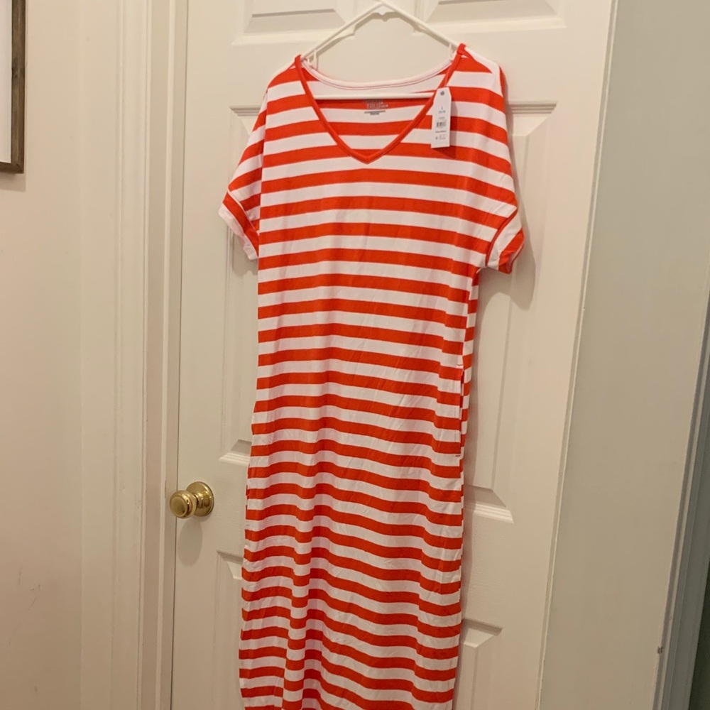 Time and Tru Red and White Striped Maxi Dress